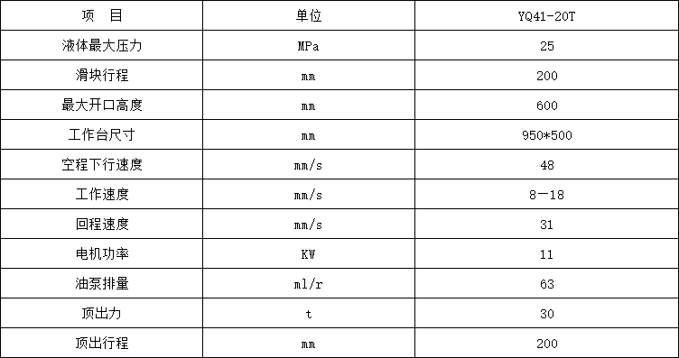 20噸單柱液壓機參數