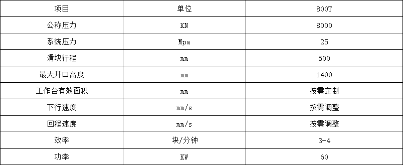 800噸牛羊舔磚液壓機參數