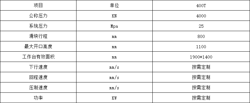 400噸復合板材多層熱壓機技術(shù)參數